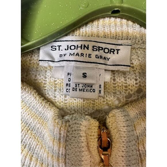 Gorgeous St. John Sport wool blend green & cream zipper tee, size S - Picture 3 of 8
